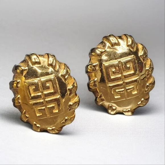 GIVENCHY Vintage 1980's Huge G Logo Clip-on Earrings New Old Stock - Picture 1 of 6